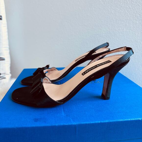 Adrienne Vittadini Black Satin Bow Detail Sling Back Heel Size 7 - Picture 4 of 13